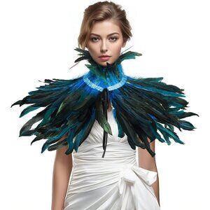 Women Black Feather Shrug Shawl Halloween Collar for Renaissance Ball Costume